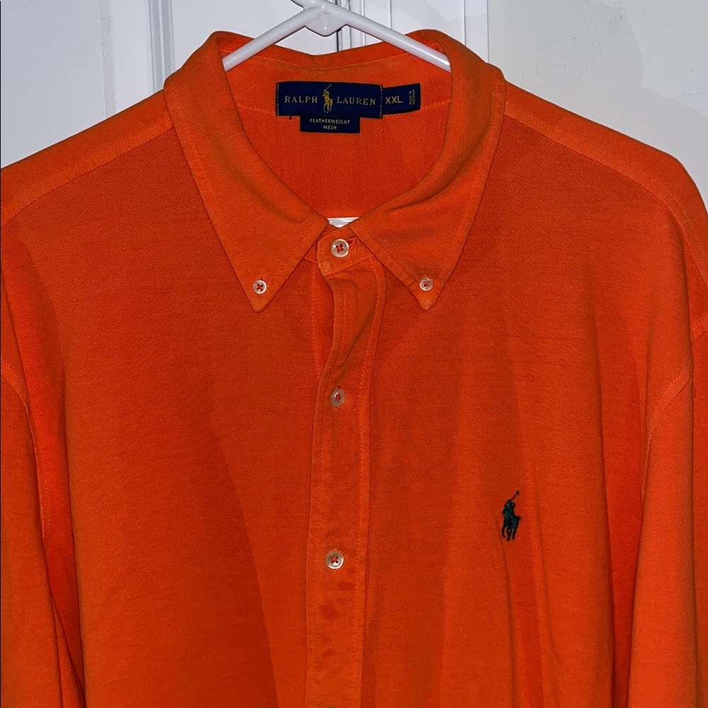 Polo Ralph Lauren Orange Featherlight Mesh w/Green Pony Button Down Shirt-XXL